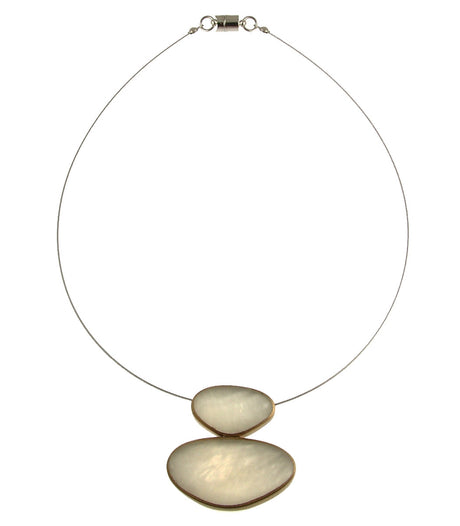 Two Tone Pebbles Resin Pendant Necklace - White & Gold