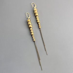 Gold Hematite Long Chain Earrings
