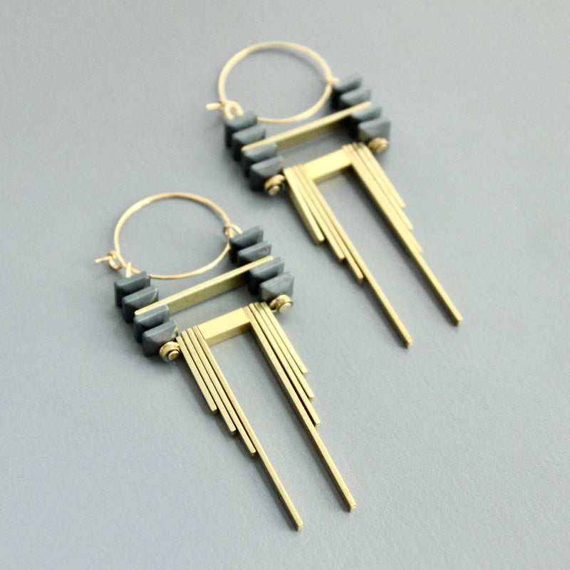 Art Deco Hematite Hoop Earrings