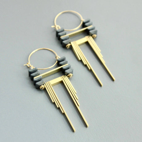 Art Deco Hematite Hoop Earrings