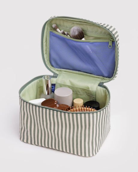 Large Cosmetic Case - Sage Stripe