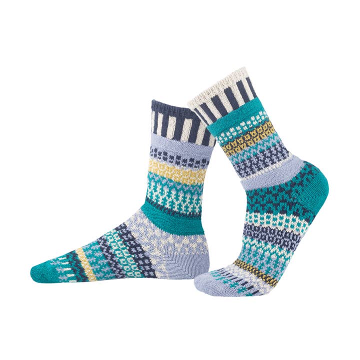 Colorful Mismatched Cotton Crochet Crew Socks Agave