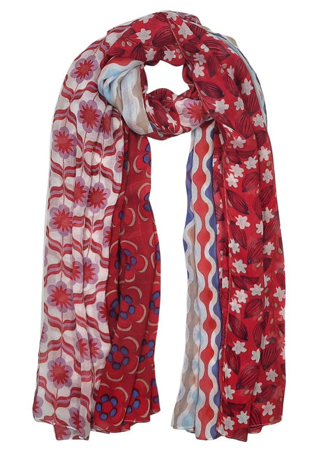 Red Floral Wallpaper Print Lightweight Scarf