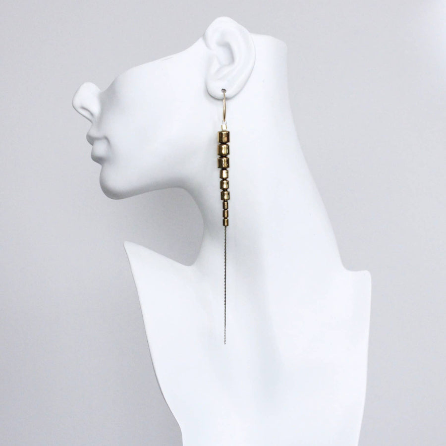 Gold Hematite Long Chain Earrings