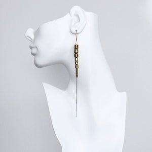 Gold Hematite Long Chain Earrings