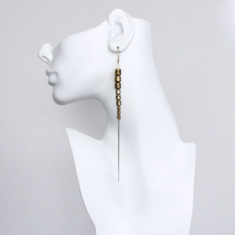 Gold Hematite Long Chain Earrings