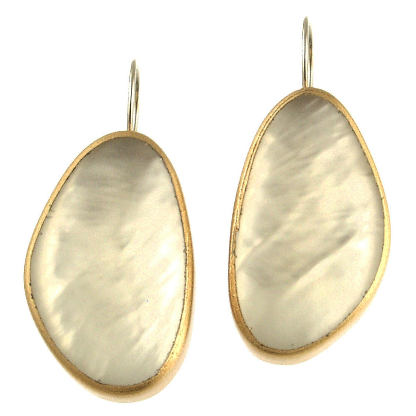 Single Pebble Drop Earrings - White & Gold