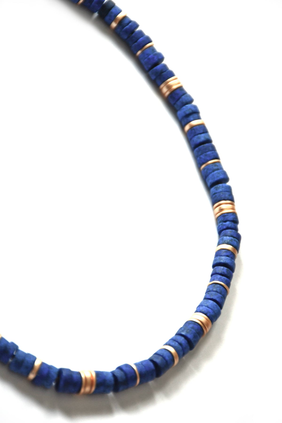 Lapis & Matt Gold Disc Bead Necklace