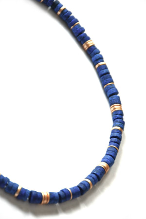 Lapis & Matt Gold Disc Bead Necklace
