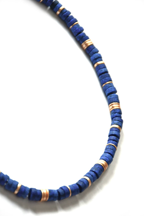 Lapis & Matt Gold Disc Bead Necklace