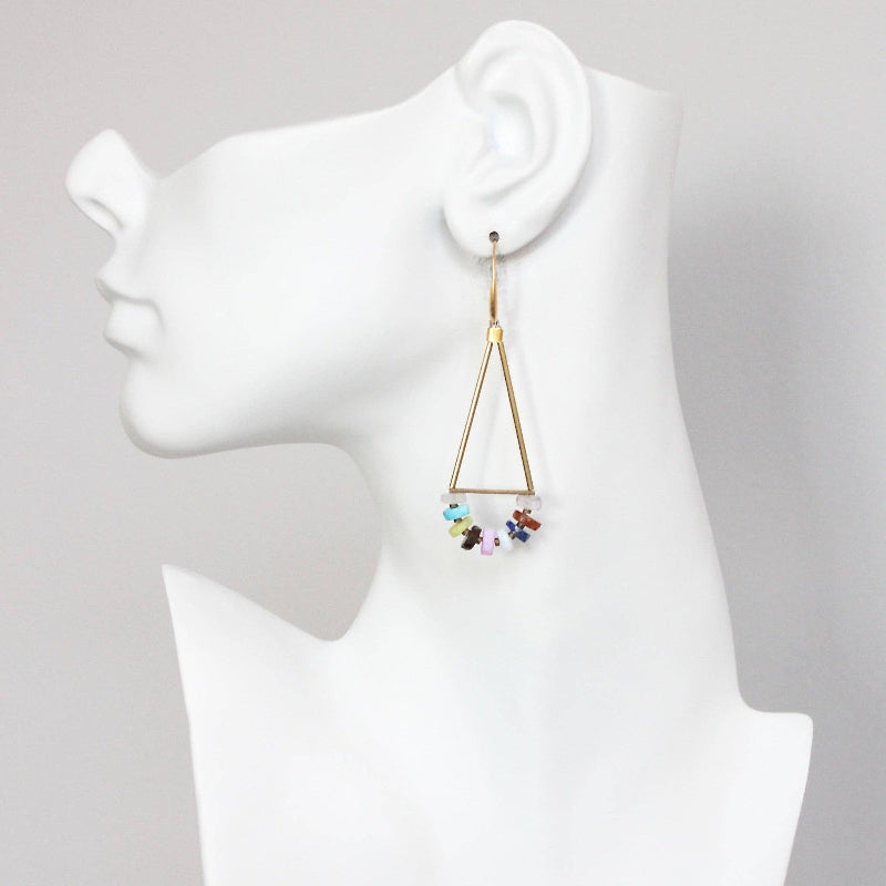 Multicolor Semi Precious Gemstone Beaded Geometric Earrings
