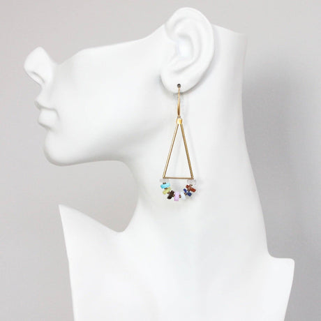 Multicolor Semi Precious Gemstone Beaded Geometric Earrings