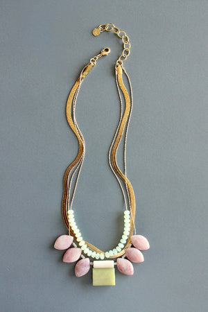 Rhodochrosite Triple Strand Statement Necklace
