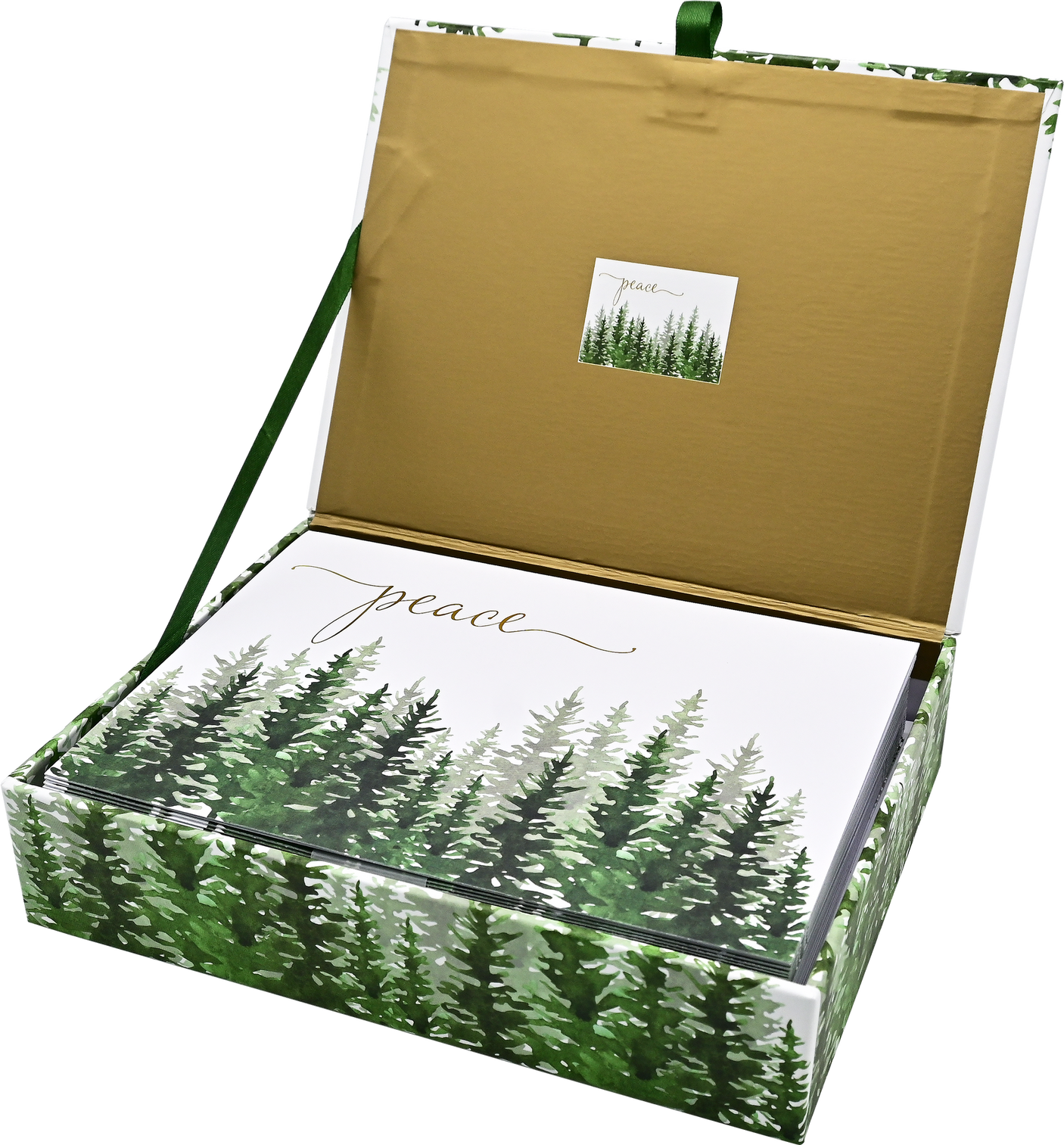 Winter Evergreens Peace Deluxe Box Holiday Cards