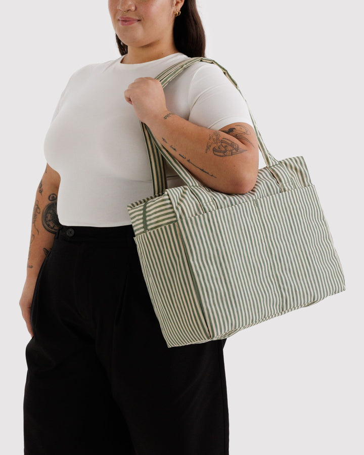 Small Cloud Carry-On Tote - Sage Stripe