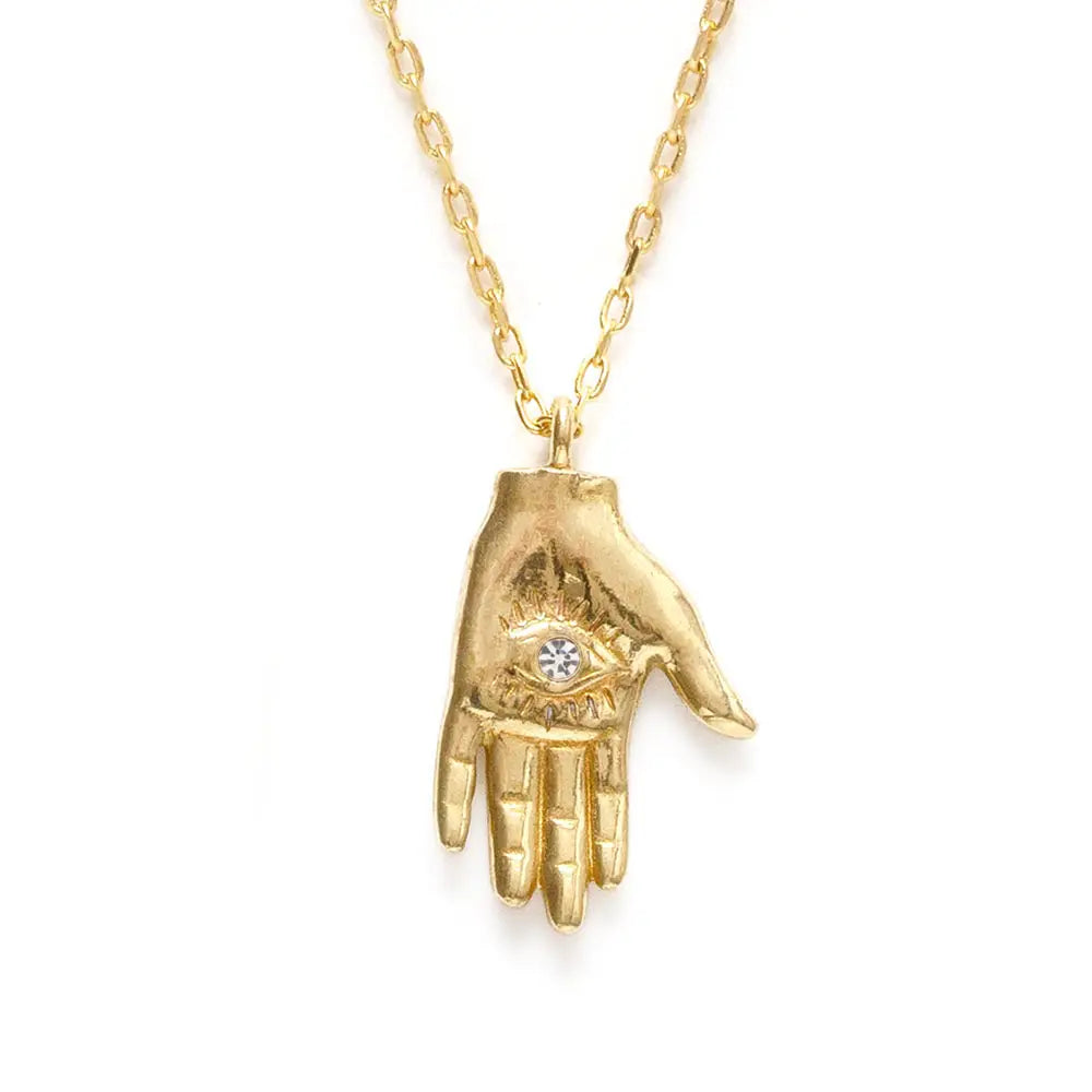 Czech Crystal Mystic Hand 14K Gold Plated Necklace