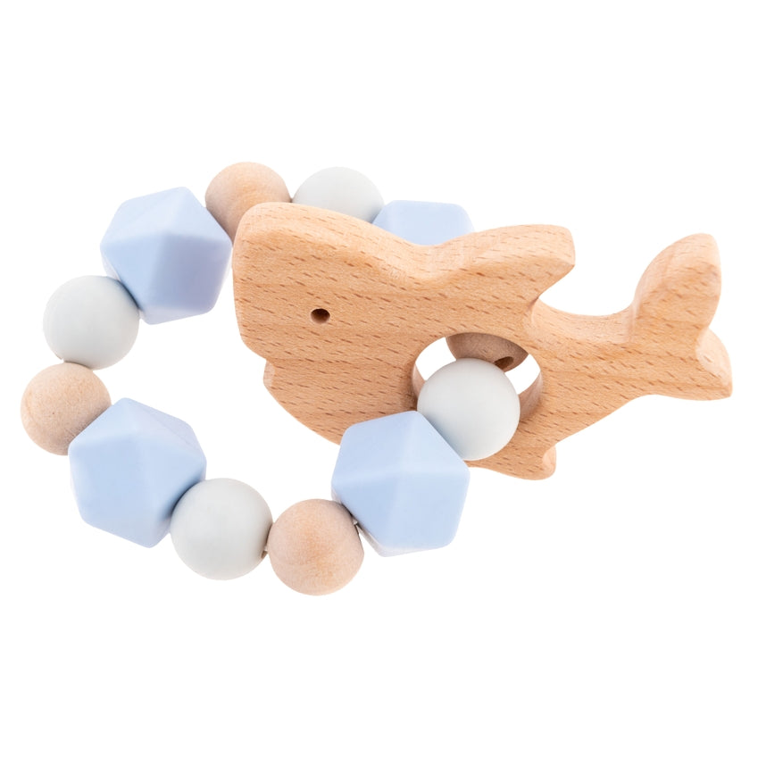 Silicone & Beechwood Animal Teether Ring Toy