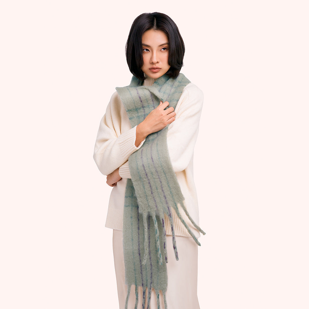 Brushed Plaid Angelica Scarf - Soft Green