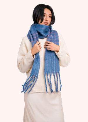 Brushed Plaid Angelica Scarf in Navy on model