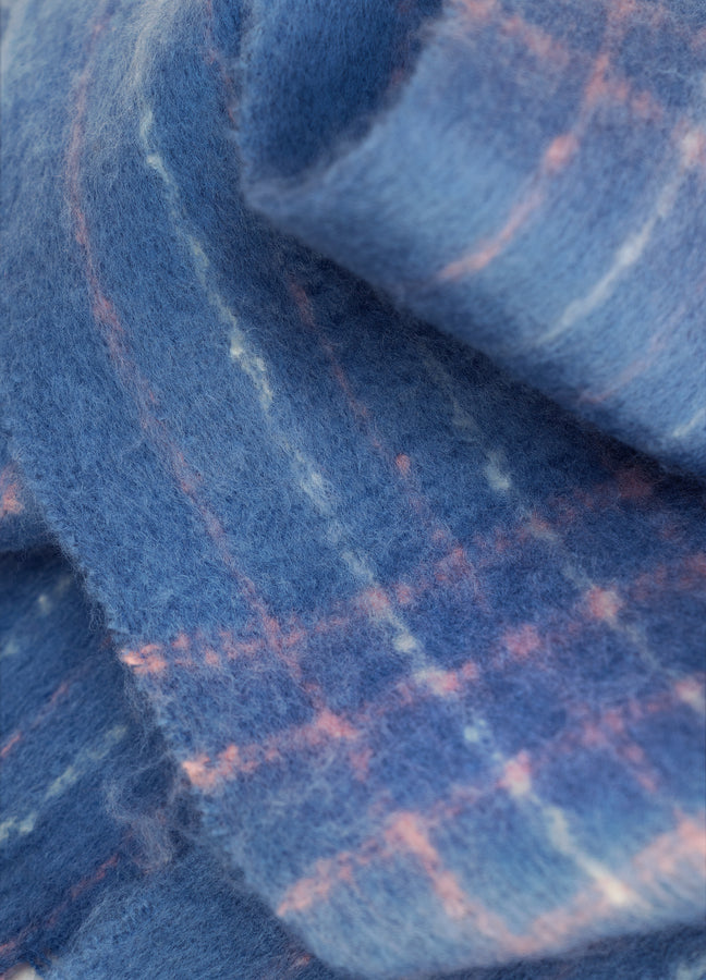 Brushed Plaid Angelica Scarf in Navy Close Up View