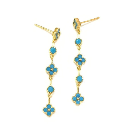 Audrey CZ Clover Drop 14K Gold Dangle Earrings - Turquoise