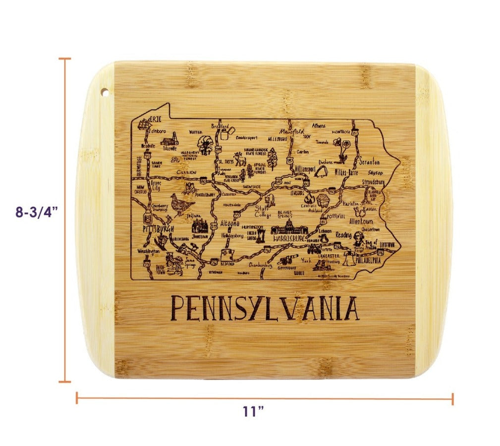 Pennsylvania Etched Bamboo Cheese Board Measurements