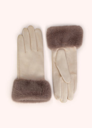 Bettina Faux Suede/Fur Gloves - Cream