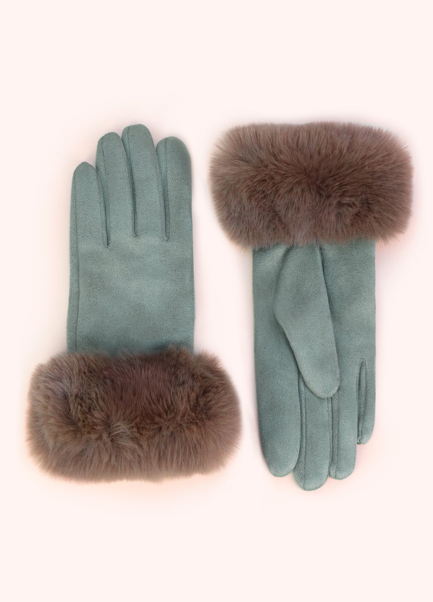 Bettina Faux Suede/Fur Gloves - Ice