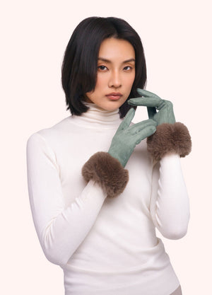 Bettina Faux Suede/Fur Gloves - Ice