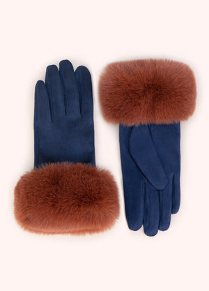 Bettina Faux Suede/Fur Gloves - Navy