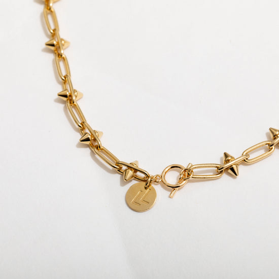 Mini Toom 14k Gold Plated Spike Chain Necklace Toggle Detail