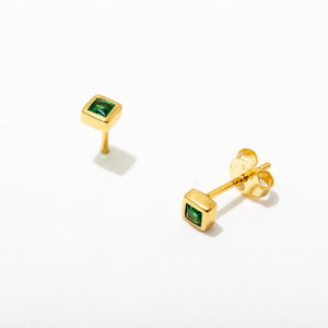 Square Semi Precious Gemstone Bezel Stud Earrings Emerald Post Detail