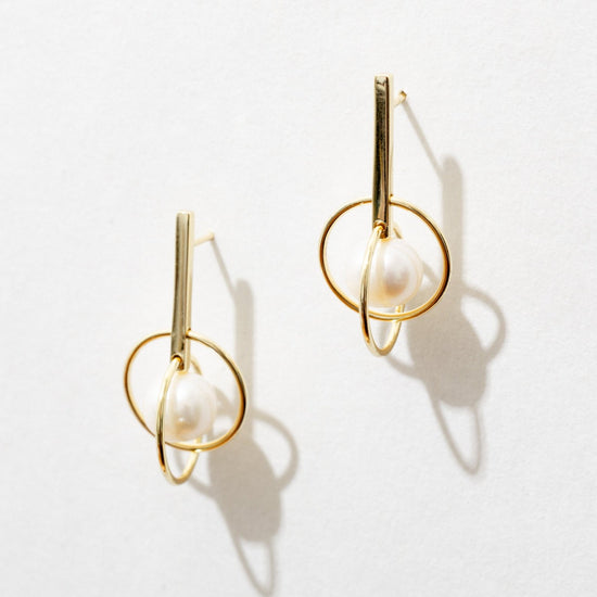 Freshwater Pearl Geometric Sphere Drop Earrings