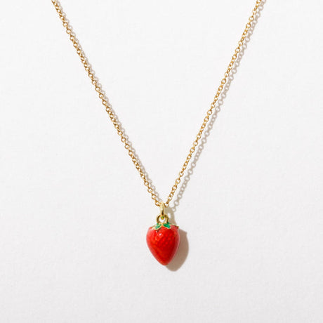 Foodie Enamel Charm Necklace Strawberry