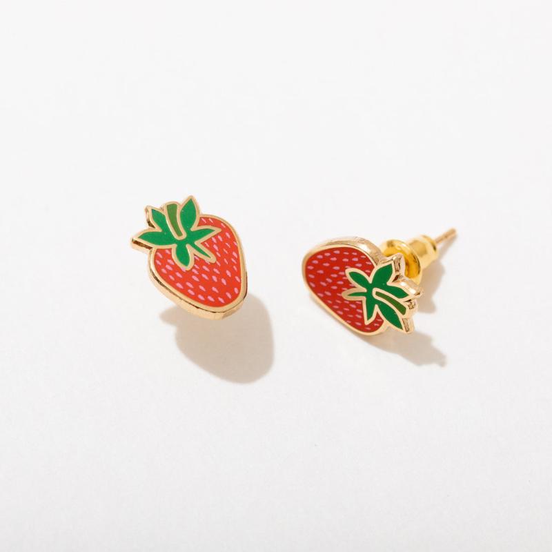 Strawberry Enamel Stud Earrings Post Detail