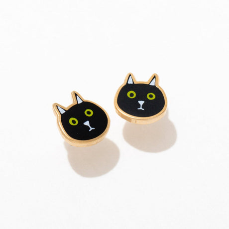 Black Cat Enamel Stud Earrings