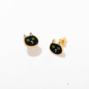 Black Cat Enamel Stud Earrings