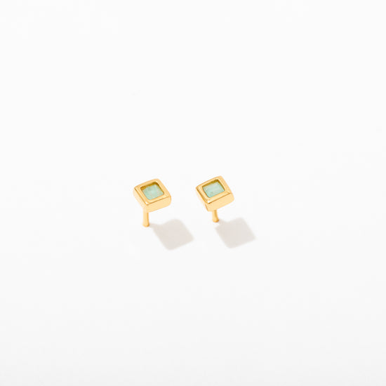 Square Semi Precious Gemstone Bezel Stud Earrings Amazonite