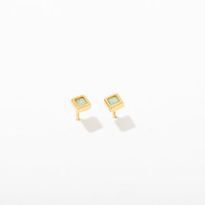 Square Semi Precious Gemstone Bezel Stud Earrings Amazonite