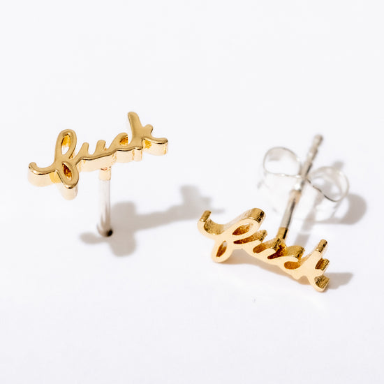 14K Gold Plated Fuck Script Stud Earrings