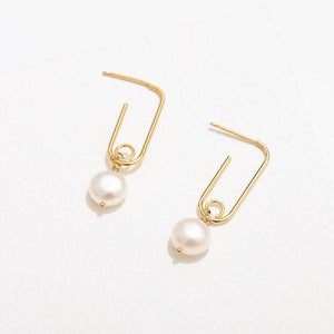 Freshwater Button Pearls Paperclip Gold Plated Tiffany Earrings