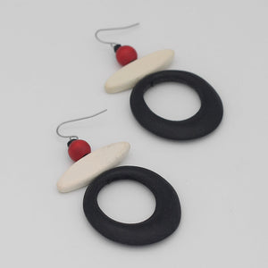 Black & Cream Wooden Statement Earrings