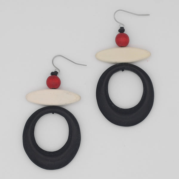 Black & Cream Wooden Statement Earrings