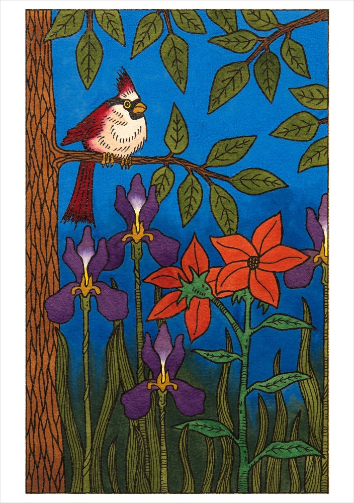 CJ Hurley: Birds Boxed Notecard Assortment Interior Style 3 - Bird with Irises, 2017