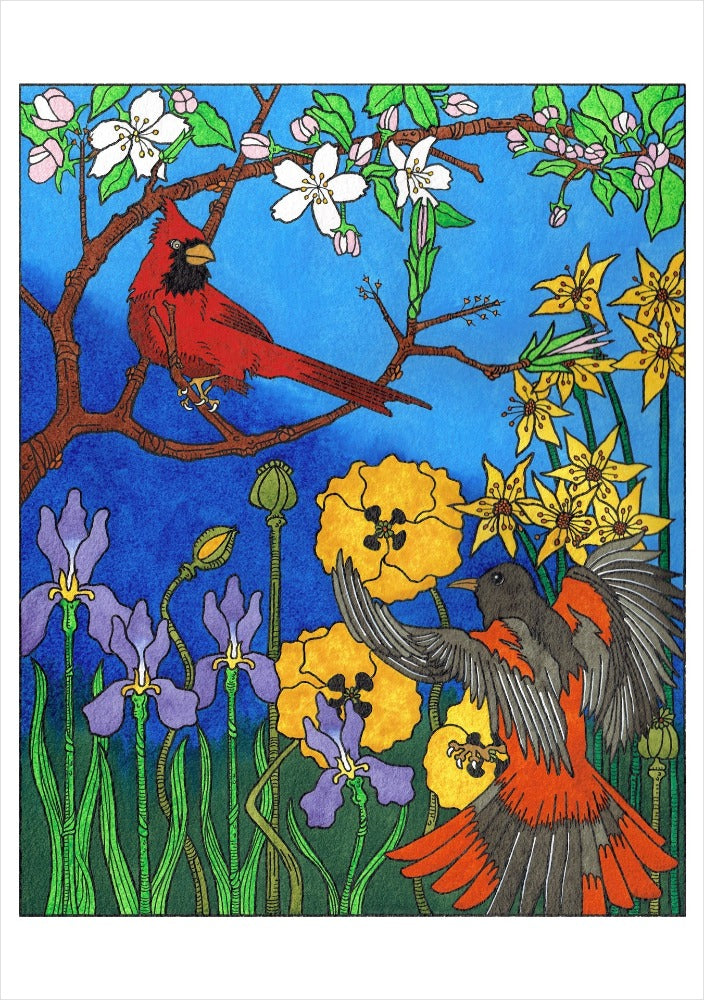 CJ Hurley: Birds Boxed Notecard Assortment Interior Style 4 - Cardinal and Oriole, 2020