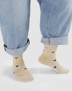 Baggu Crew Sock Hearts Modeled