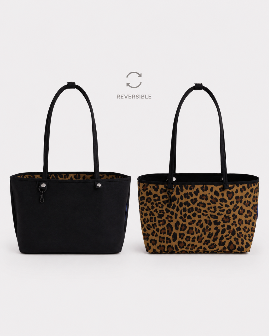 Medium Nylon Reversible Tote Bag - Black Leopard Mix