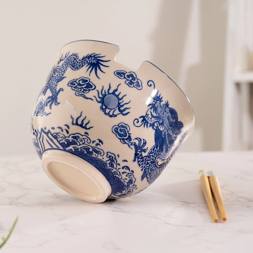 Asian Noodle Bowl with Chopsticks Set - Blue Dragon