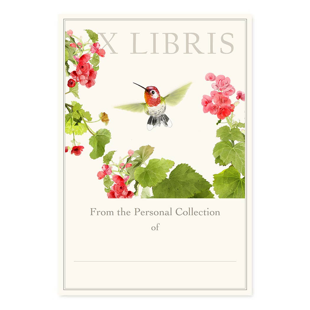 Bookplate Set Ex Libris Nature-Inspired Watercolor Illustration Hummingbird