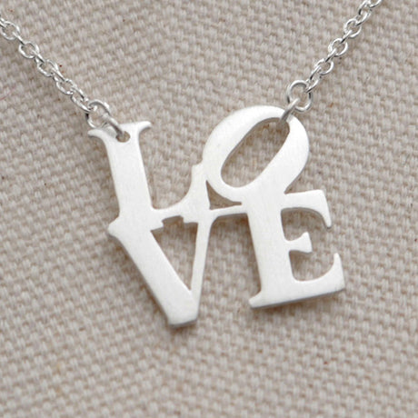 Brushed Sterling Silver LOVE Necklace Large Pendant